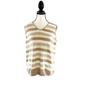 Northern Reflections Sweater Vest Size L Beige Striped Cotton Neutral